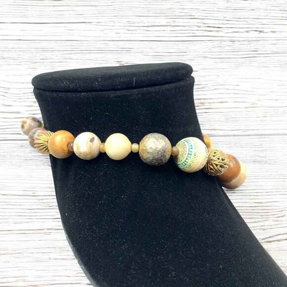 Polished Stone Beaded Princess Necklace Natural Earth Tones 16"L - Picture 4 of 4